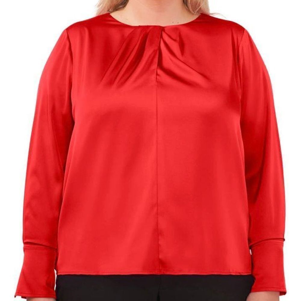 Halogen red Long Sleeve Crossover Satin Blouse size L NWOT